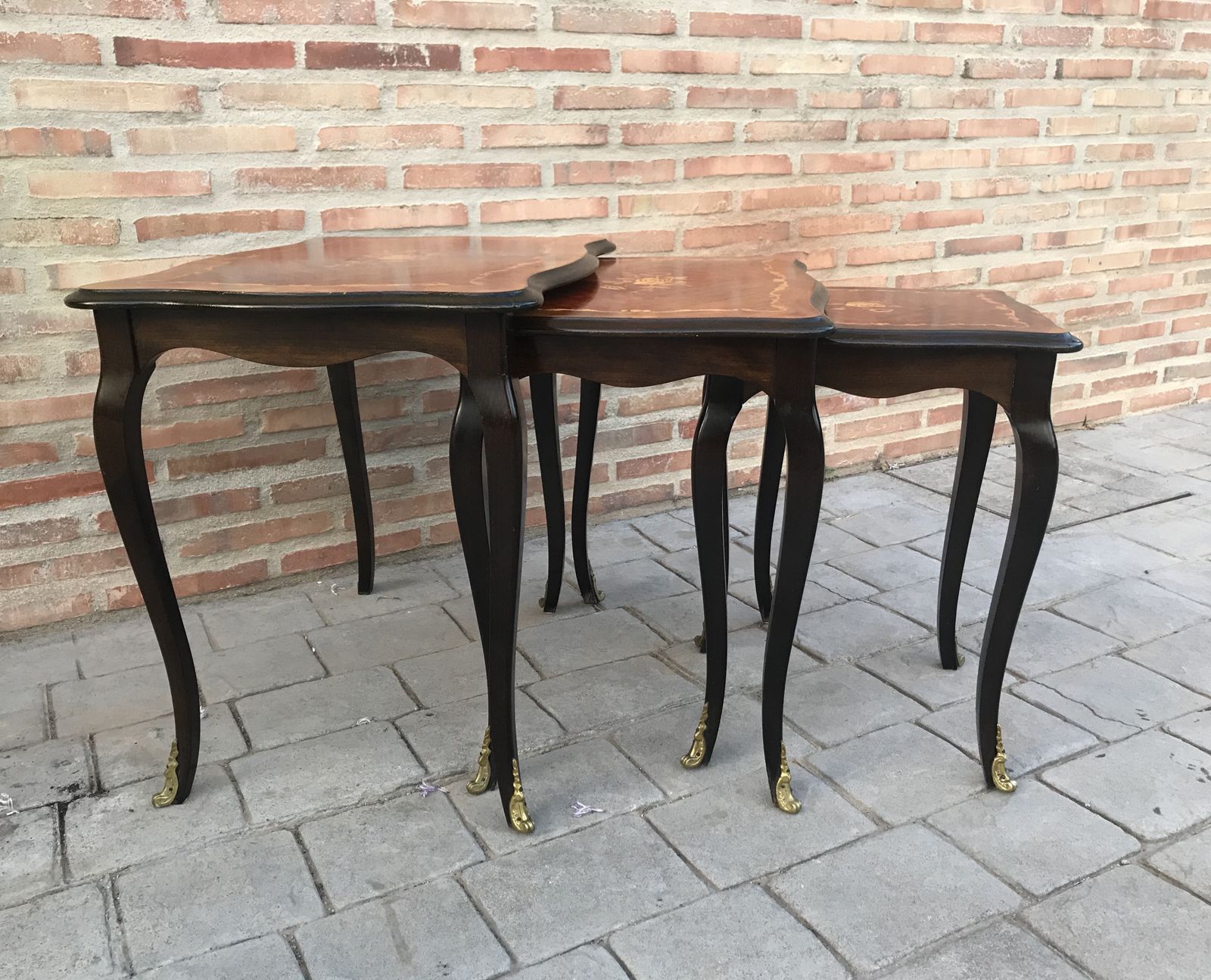 20th Century Nest Of 3 Marquetry Side Tables With Cabriole Shaped Legs photo furniture