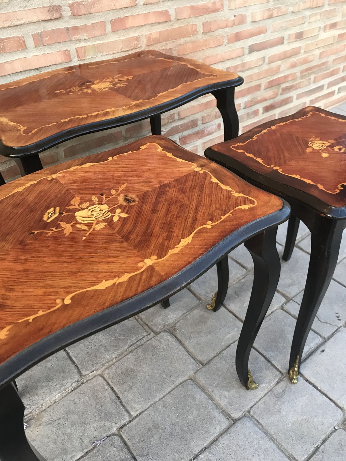photo buy 20th Century Nest Of 3 Marquetry Side Tables With Cabriole Shaped Legs