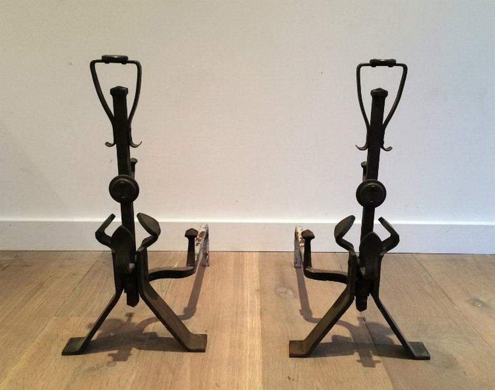 Pair Of Art And Craft Iron Andirons. Circa 1900 photo furniture