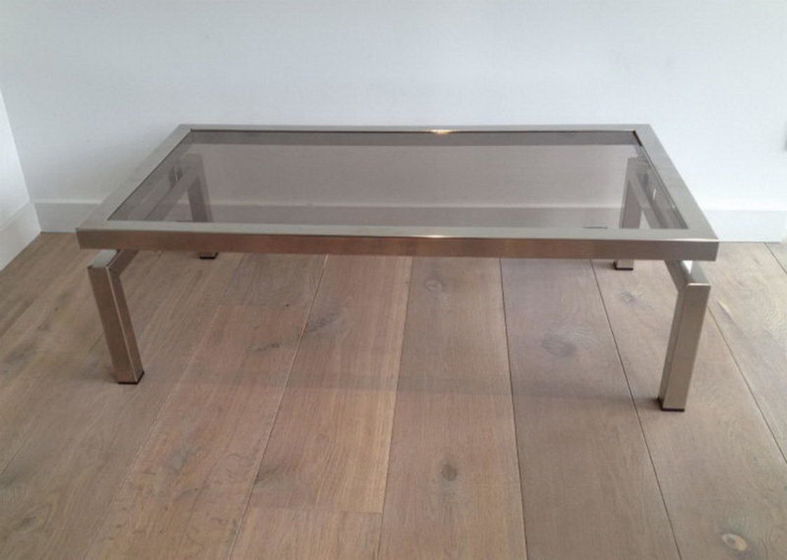 Chrome Coffee Table With Smoked Glass Top. In The Style Of Guy Lefèvre. Circa 1970 photo Furniture