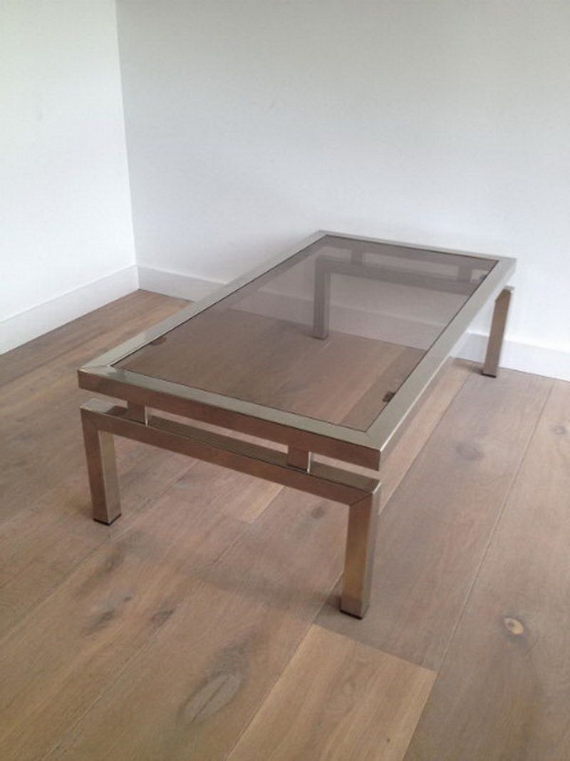Chrome Coffee Table With Smoked Glass Top. In The Style Of Guy Lefèvre. Circa 1970 photo 1056.0