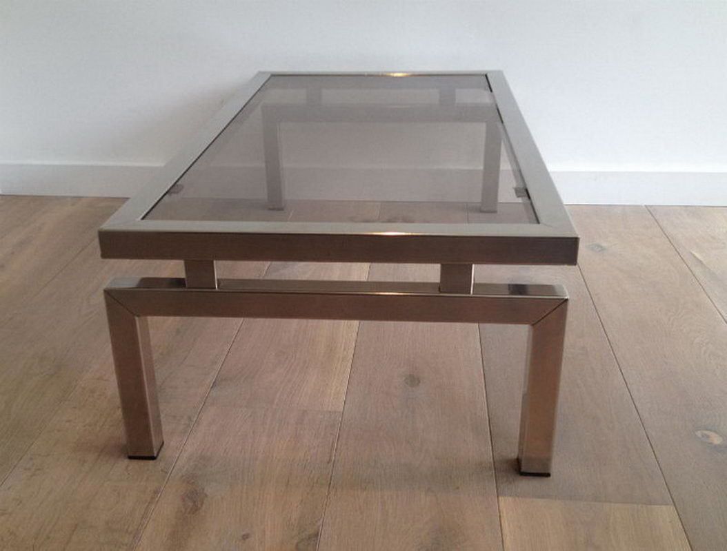 Chrome Coffee Table With Smoked Glass Top. In The Style Of Guy Lefèvre. Circa 1970 photo vinterior