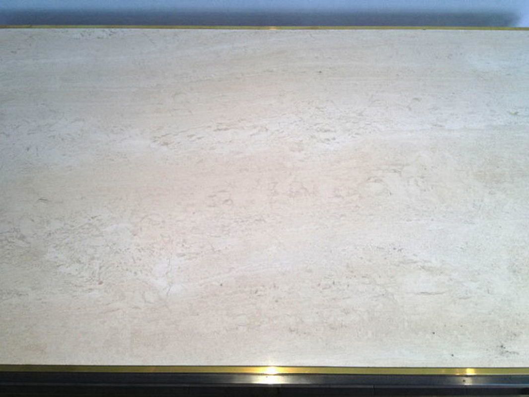 Beautiful Large Gun Metal Coffee Table With Travertine Top. French. Circa 1970 photo buy