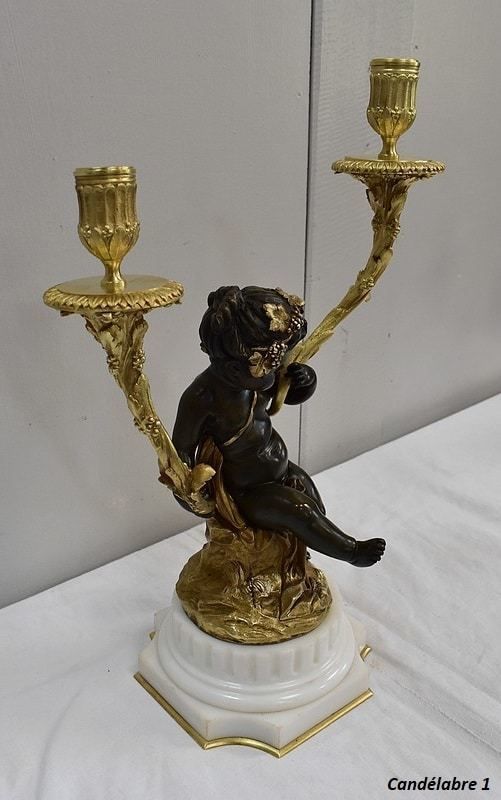 Pair Of Bronze Candelabras, "Un Amour Et Un Faune", After Clodion And Delarue , End Of The 19th Century photo Home Decor