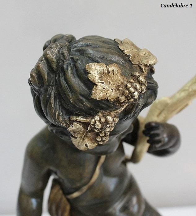 Pair Of Bronze Candelabras, "Un Amour Et Un Faune", After Clodion And Delarue , End Of The 19th Century photo vintage