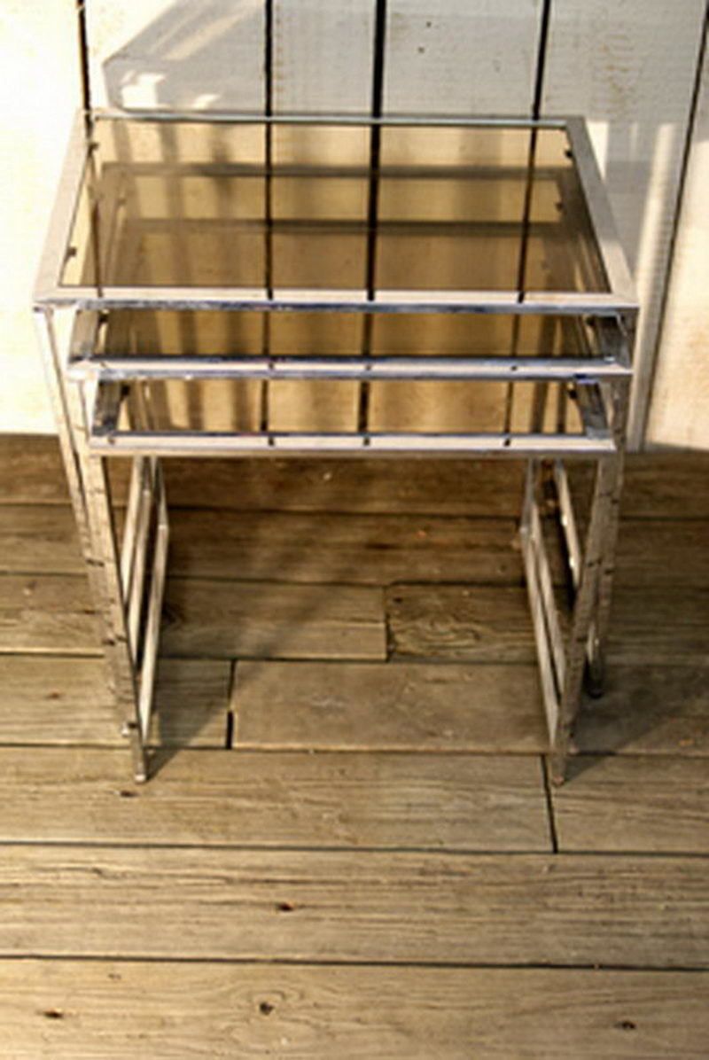 Set Of Chrome Nesting Tables With Smoked Glass. French. Circa 1970 photo furniture