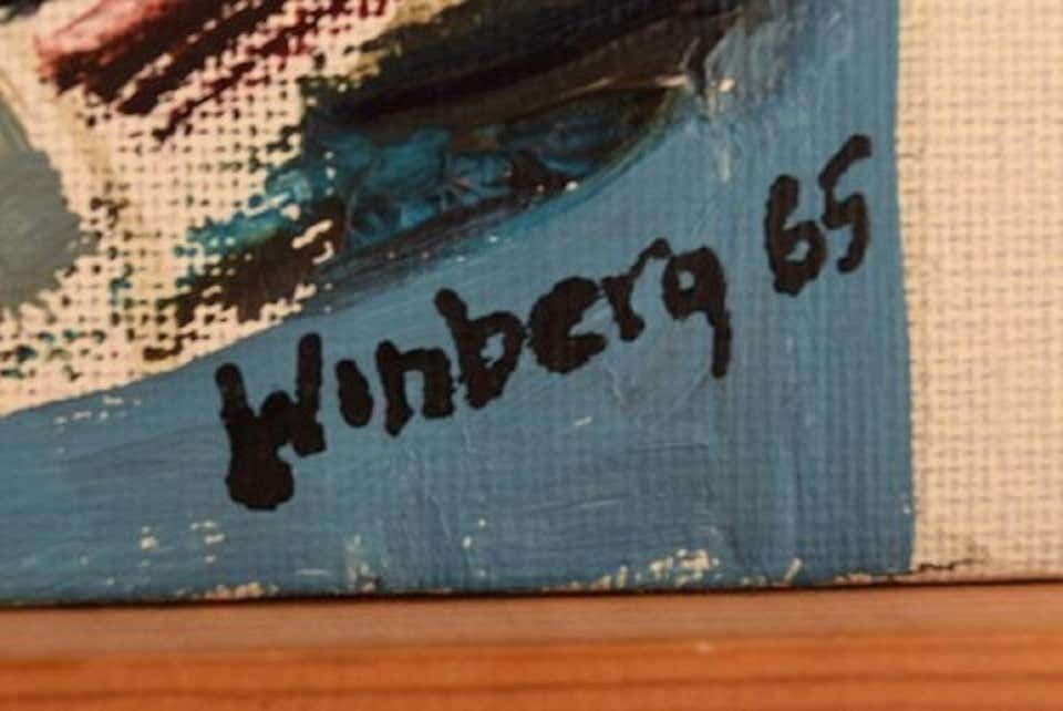 Bengt Winberg, Swedish Artist, Oil And Collage On Canvas, 1965 photo vinterior