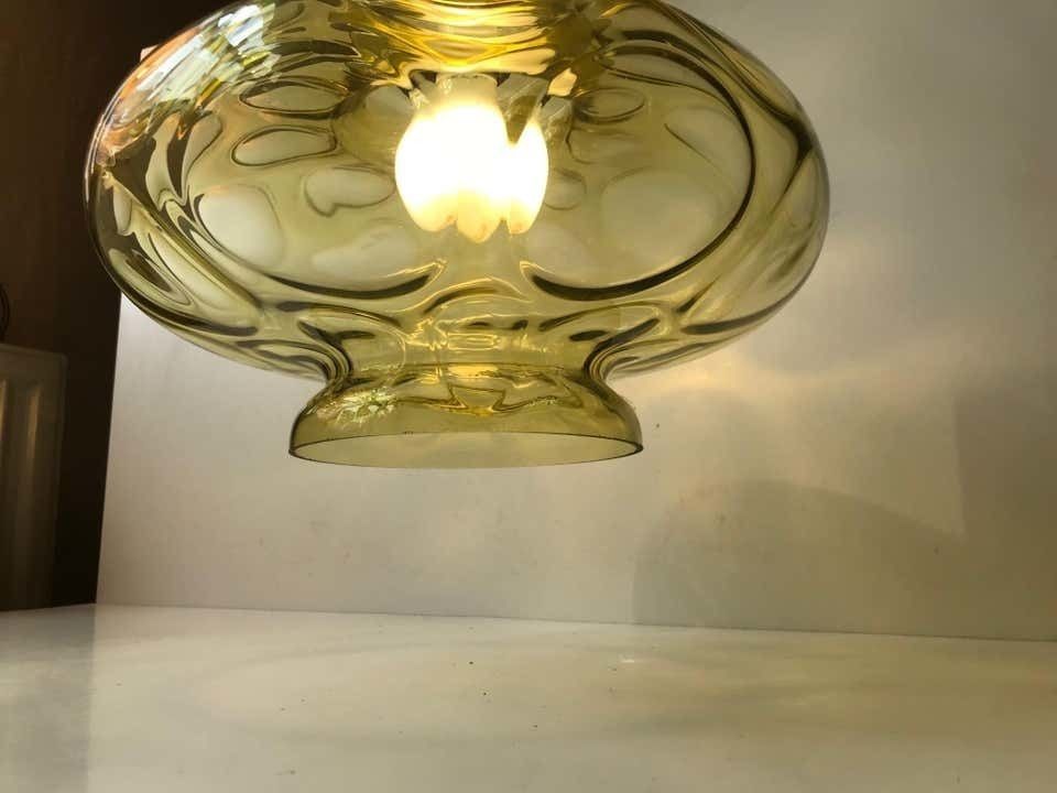 Scandinavian Modern Green Optical Glass Hanging Lamp, 1960s photo for sale