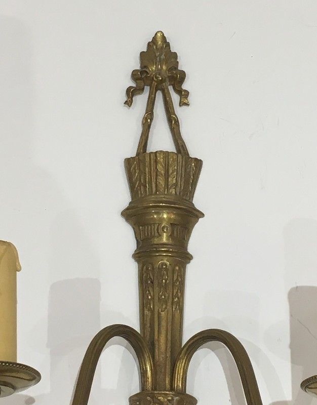 Pair Of Louis XVI Style Wall Lights In Bronze With Quiver And Ribbons. French Work photo buy