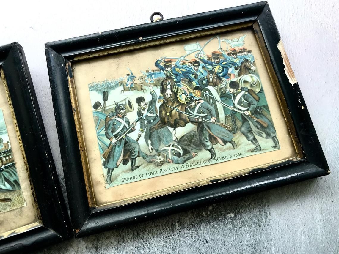 Pair Of Antique Victorian Balaclava Inkermann 1854 War Embossed Die Cut Davidson Brothers Chromolithographs photo buy