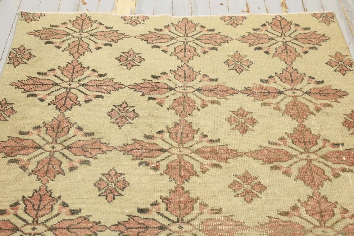 132x203 Cm Turkish Rug, Vintage Rug, Area Rug, Oushak Rug, Wool Rug, Home Decor, Beige Carpet, Geometric Rug, Bohemian Floral Leaf Leaves 4.4x6.8 Ft photo 257.0