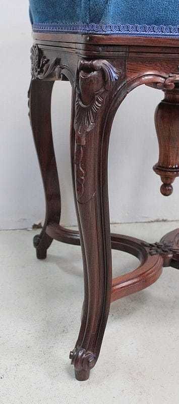1882.84 Stool In Blue Velvet And Rosewood, Modular Height, Louis XV Style, Napoleon III Period  19th Century photo