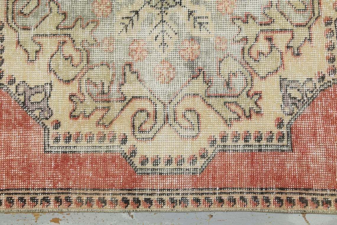 110x209 Cm Handmade Turkish Rug, Kitchen Rug, Home Decor, Luxury Area Rug, Oushak Rug, Faded Red Beige Rug, Handwoven Bohemian Wool Rug 3.6x6.9 Ft photo vinterior