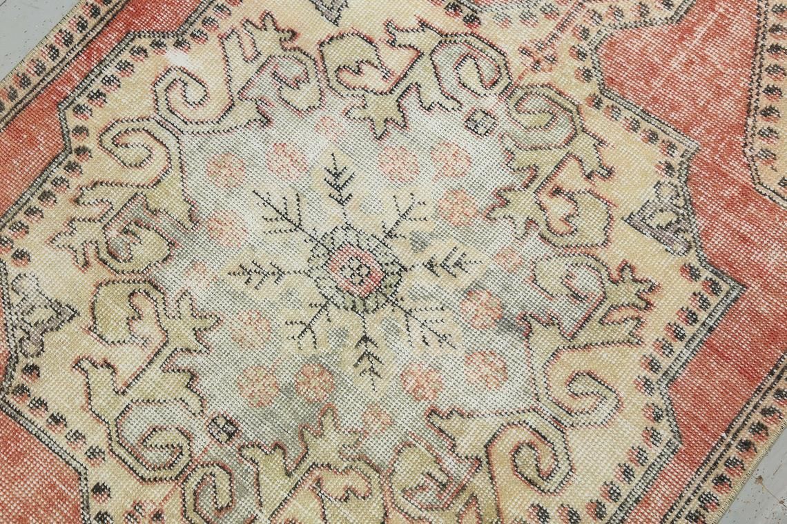 110x209 Cm Handmade Turkish Rug, Kitchen Rug, Home Decor, Luxury Area Rug, Oushak Rug, Faded Red Beige Rug, Handwoven Bohemian Wool Rug 3.6x6.9 Ft photo buy