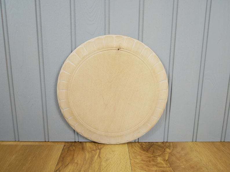 Vintage Wooden Bread Board Petal Carved Beech Round Bread Board Kitchenalia photo vinterior