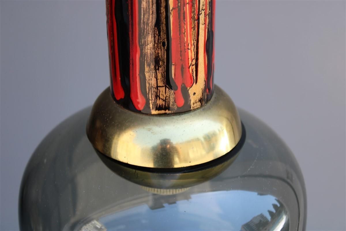 Midcentury Italian Chandelier Enamel Glass Laurana Art 1950s Gold Black Red photo vinterior