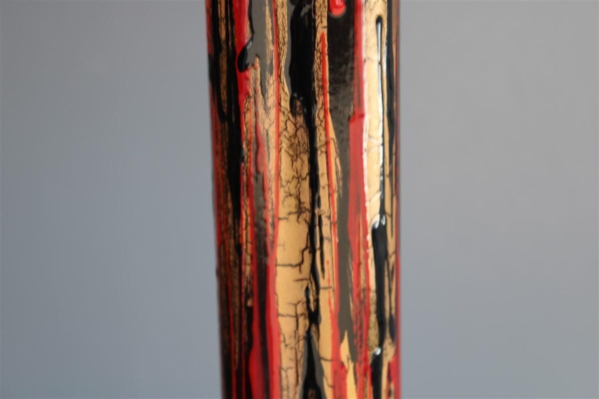 Midcentury Italian Chandelier Enamel Glass Laurana Art 1950s Gold Black Red photo buy