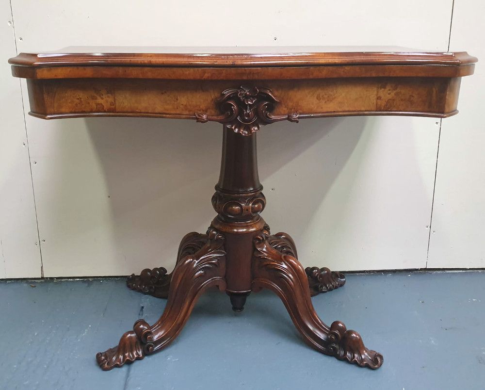 19th Century Walnut Turn Over Leaf Card Table