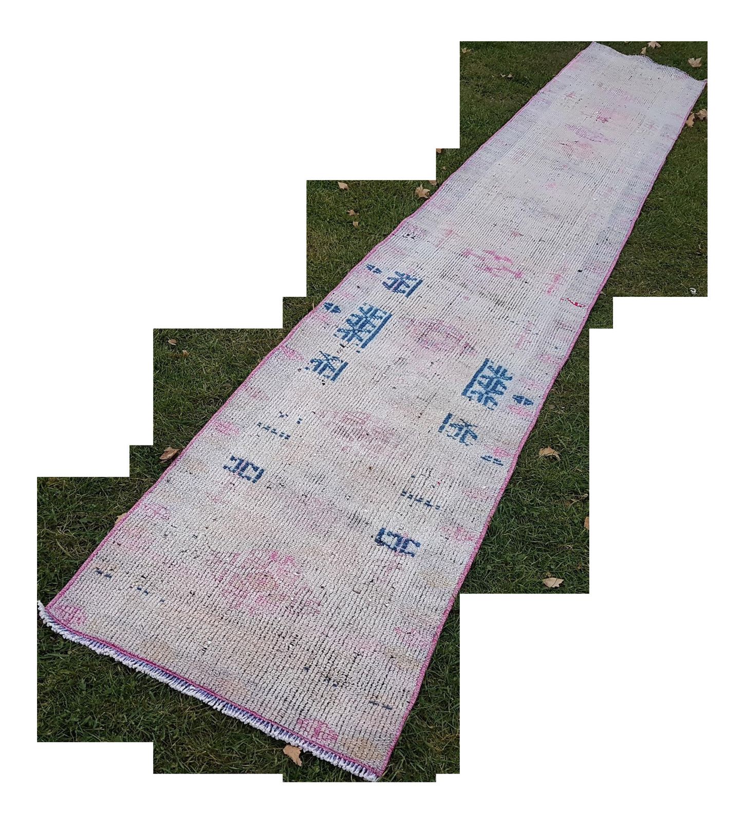 Hand Knotted Muted Pink Color Turkish Oushak Runner Rug With Modern Tribal Style, Boho Chic Long Hallway Stair Carpet 2'4" X 15'1"