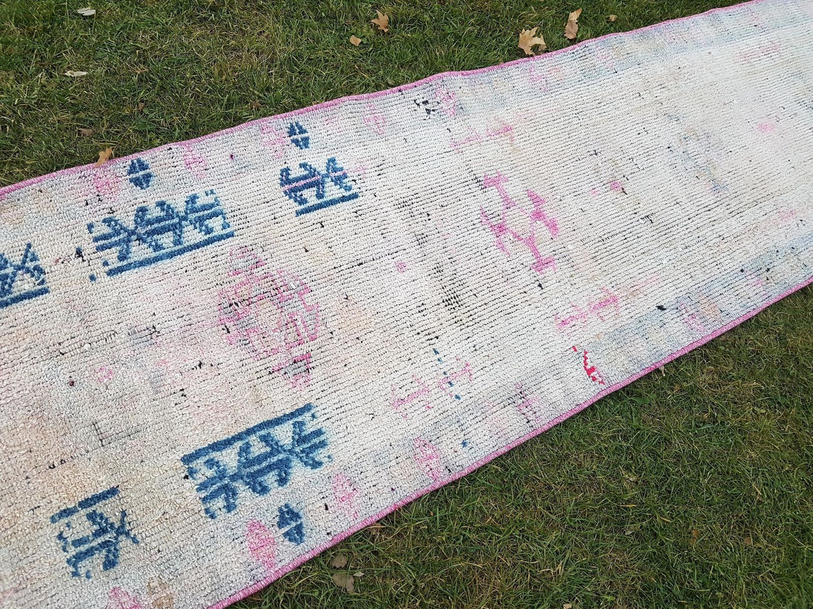 Hand Knotted Muted Pink Color Turkish Oushak Runner Rug With Modern Tribal Style, Boho Chic Long Hallway Stair Carpet 2'4" X 15'1" photo Textiles