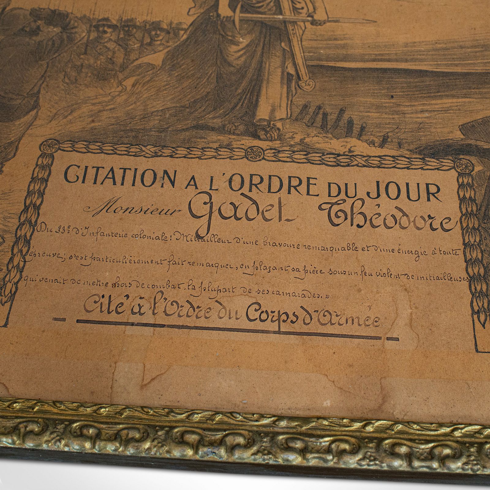 Antique Pair Of Framed Certificates, French, Award Of Honour, Ww1, Circa 1920 photo vinterior
