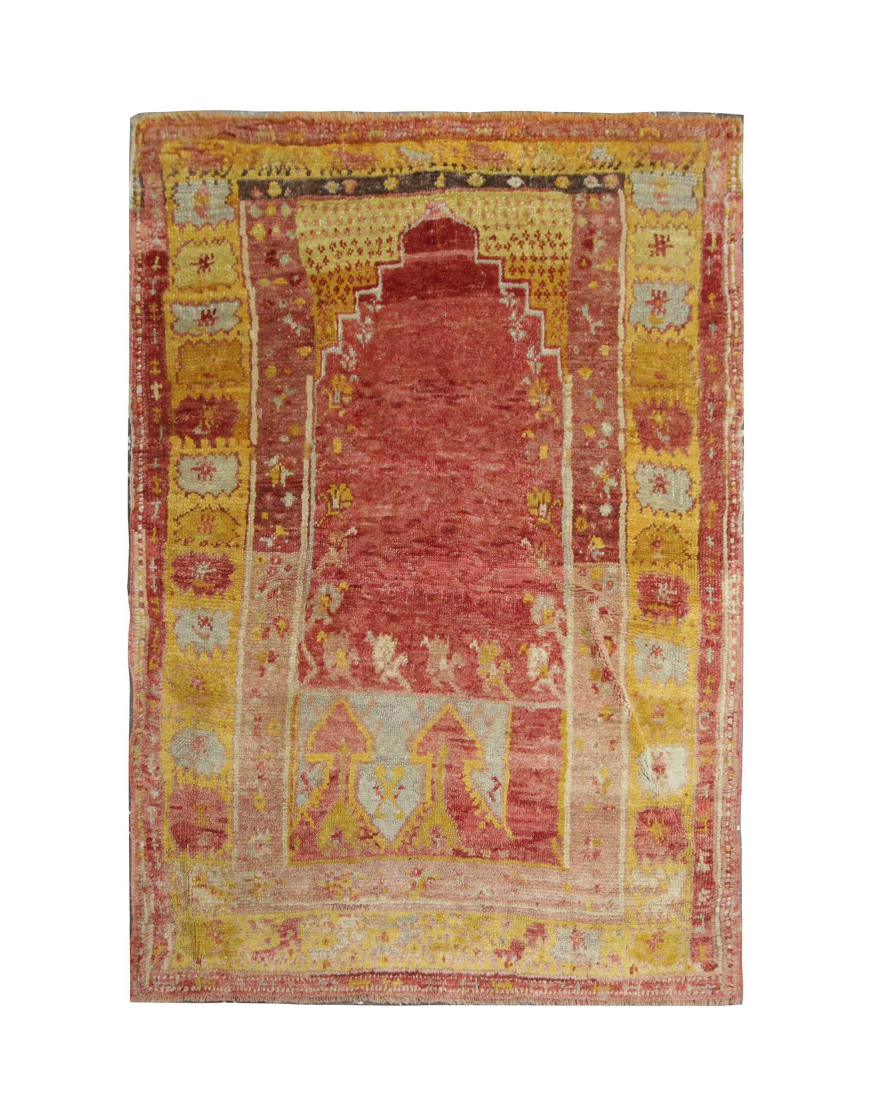 Small Antique Rug Gold Turkish Carpet Prayer Rug 138 X 106 Cm