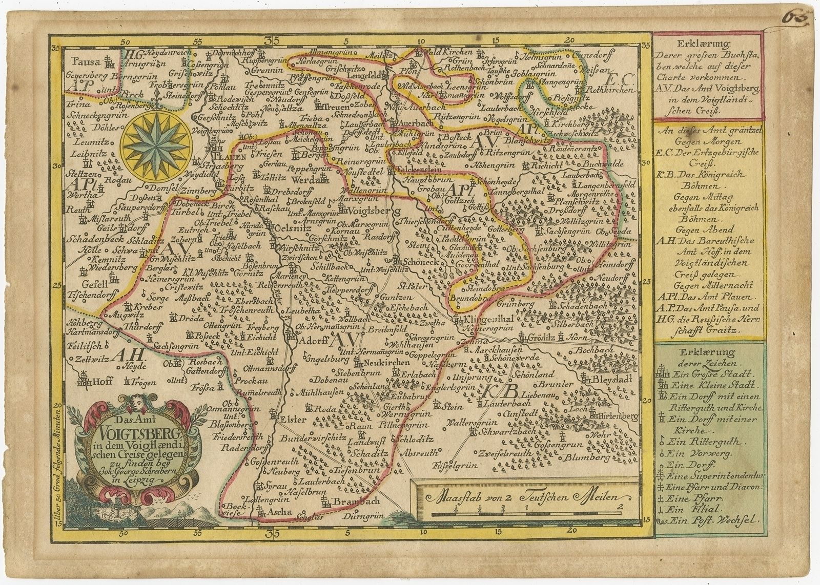 Antique Map Of The Region Of Voigtsberg By Schreiber (1749)