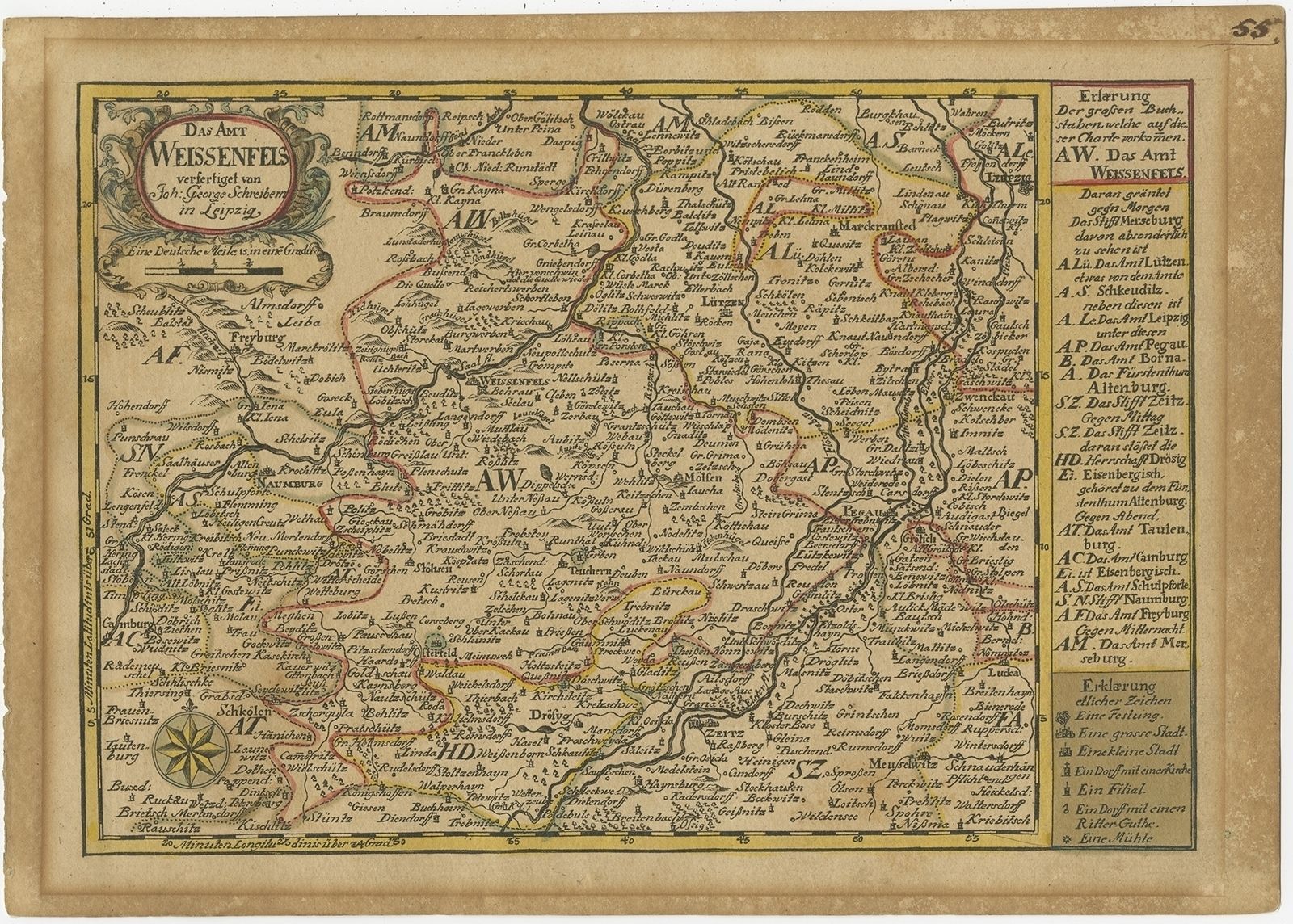 Antique Map Of The Region Of Weissenfels By Schreiber (1749)