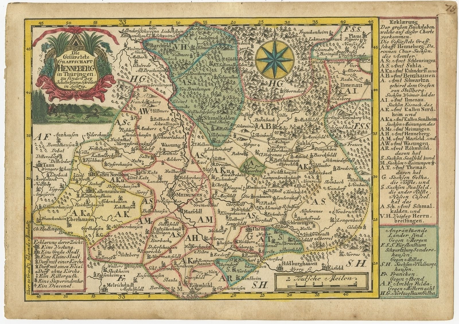 Antique Map Of The Region Of Henneberg By Schreiber (1749)