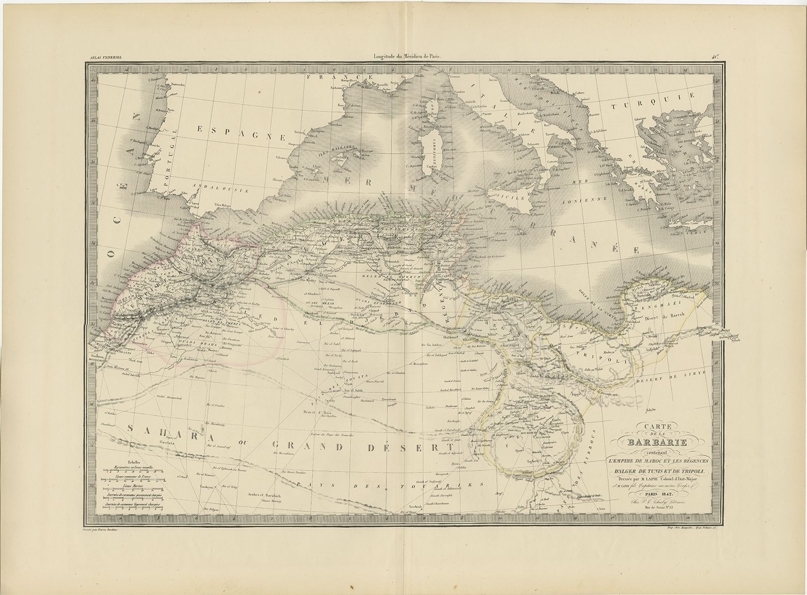 Antique Map Of The Barbary Coast By Lapie (1842)