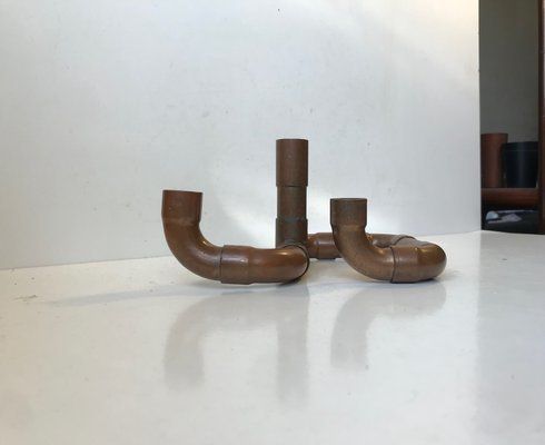 Vintage Industrial Scandinavian Copper Pipe Candleholder, 1970s