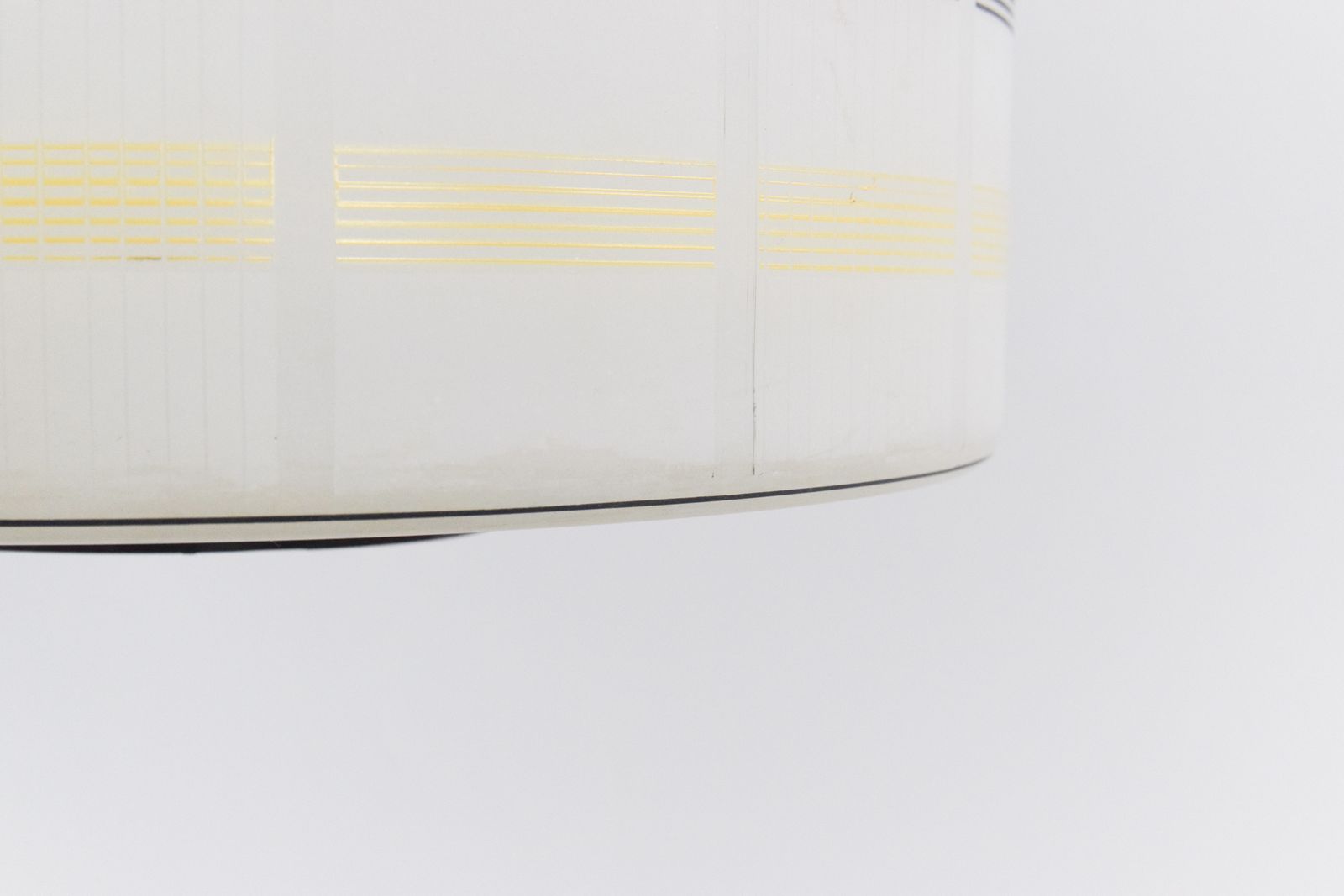 Vintage 1950s White Black And Yellow Patterned Glass Light Shade photo vinterior