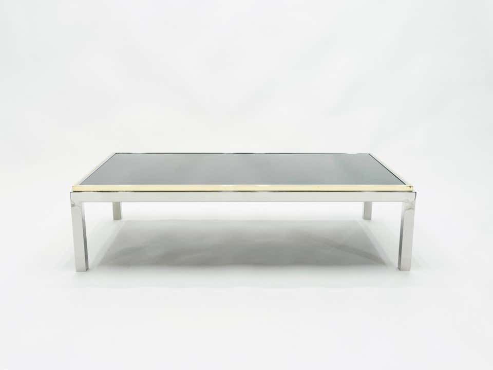 Grande table basse Willy Rizzo modèle Flaminia en laiton et chrome, années 1970 photo buy