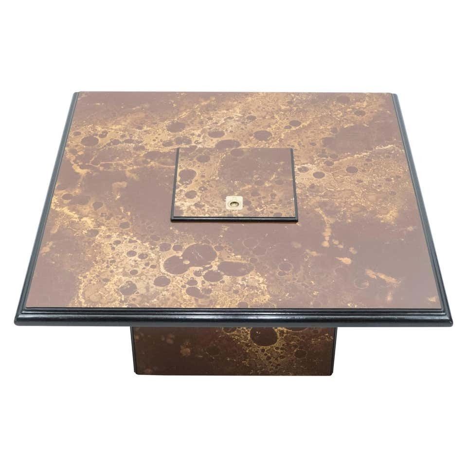 Rare Golden Lacquer And Brass Maison Jansen Bar Coffee Table, 1970s photo Furniture