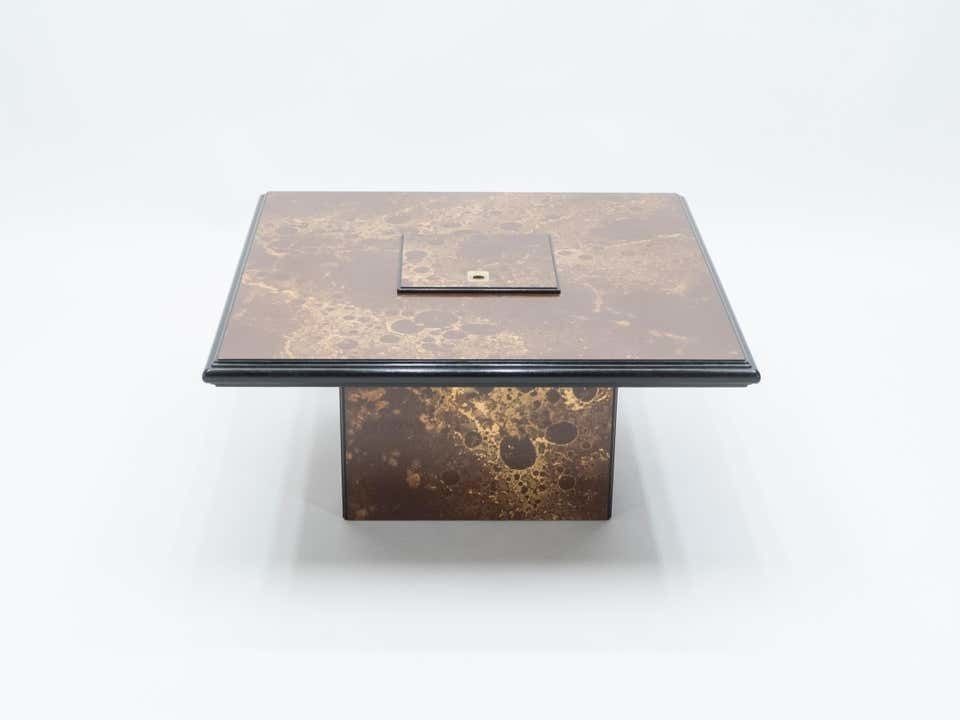 Rare Golden Lacquer And Brass Maison Jansen Bar Coffee Table, 1970s photo 5552.91