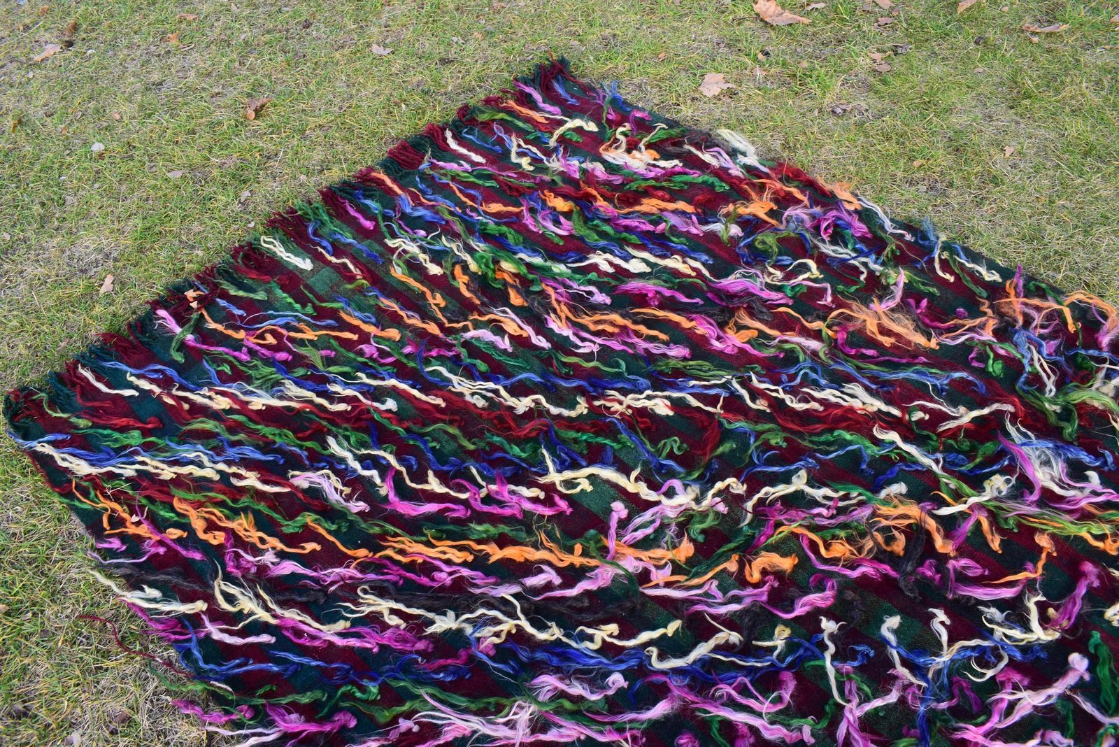 Textiles Vintage Wool Turkish Shaggy Tulu Rug 4'7" X 5'5" photo