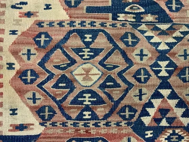 Vintage Turkish Kilim 207x147 Cm Tribal Kelim Rug, Blue, Red, Beige, Medium photo vinterior