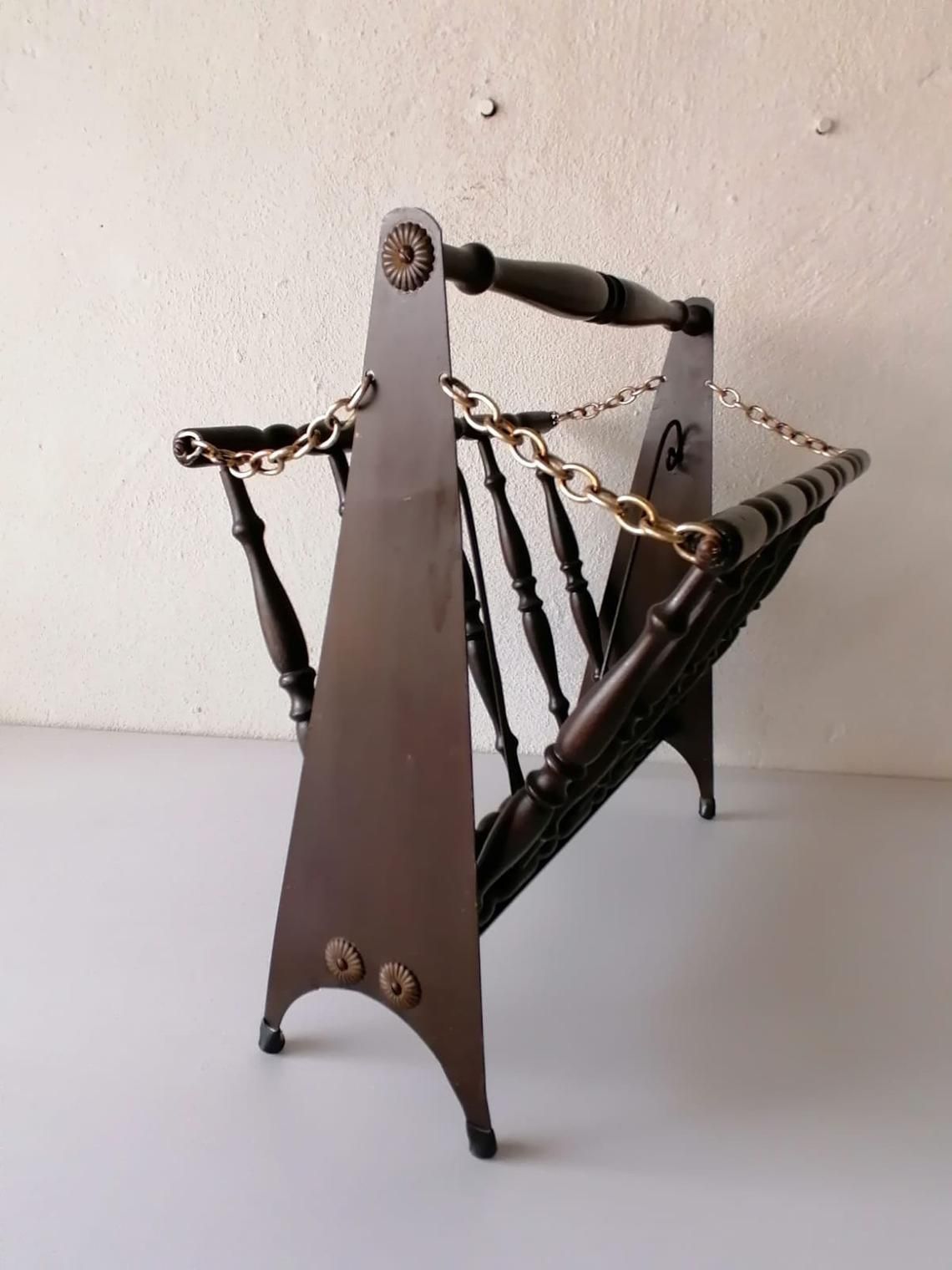 Italian Wood & Metal Body Folding Magazine Stand photo furniture