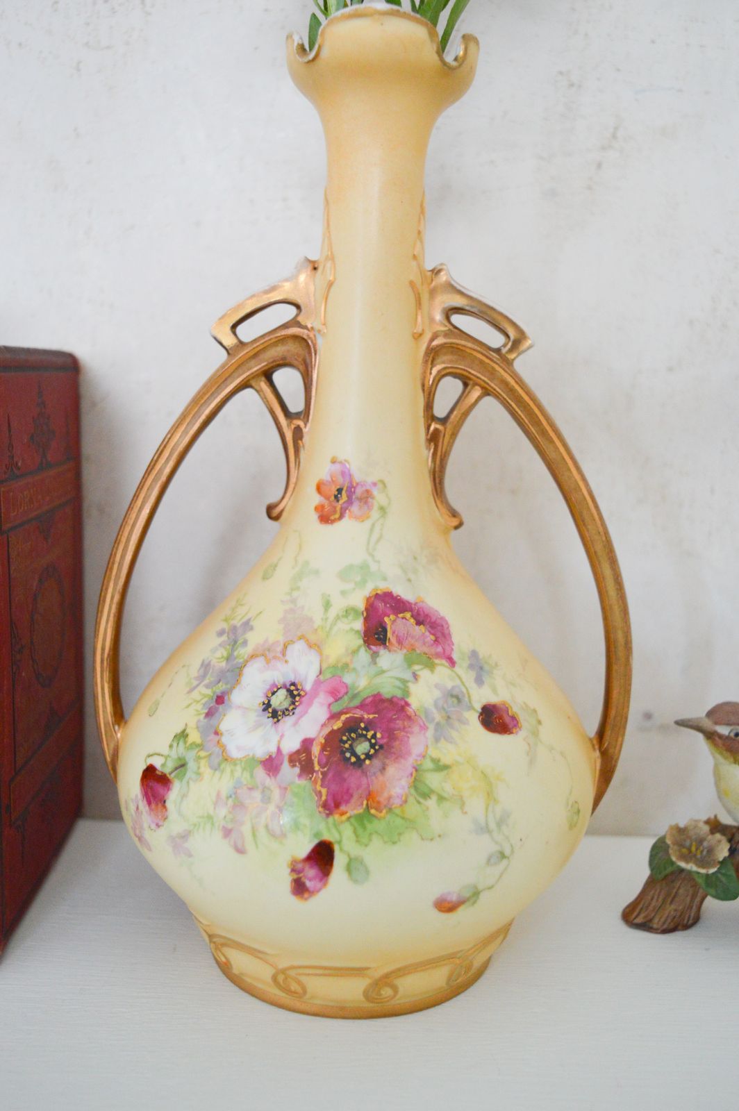 Antique Porcelain Urn Vase, Alexandra Porcelain Works Turin Austria, Hand Painted Art Nouveau Circa 1890 To 1900 Victorian Decorative Vase photo for sale