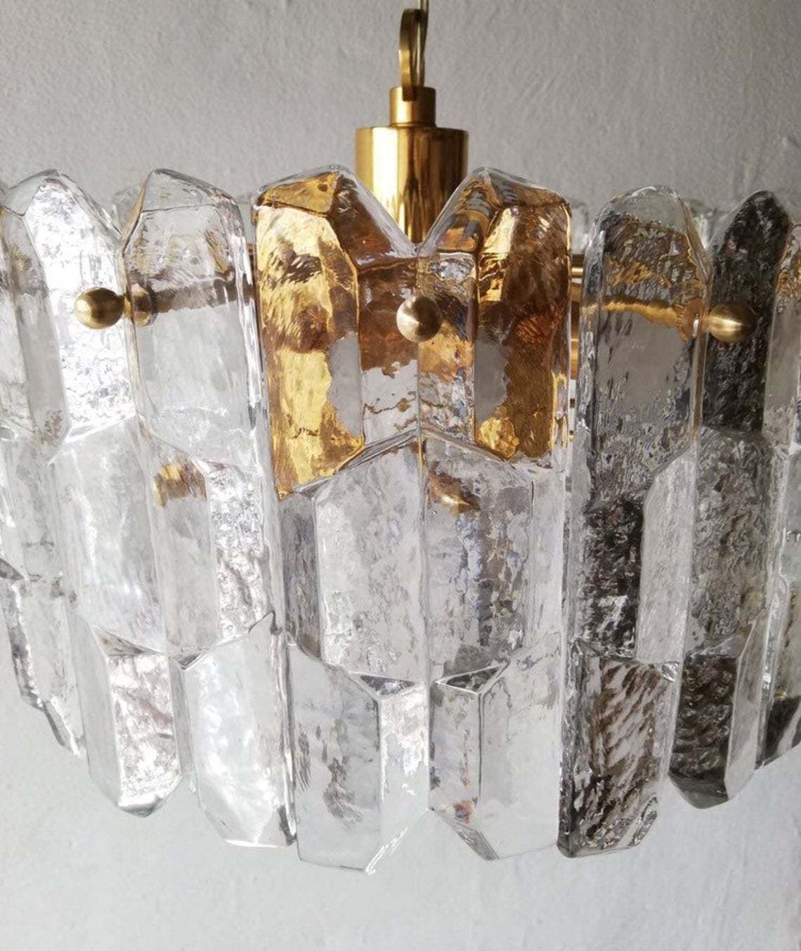 J. T. Kalmar   Franken Kg Ice Glass & Brass Chandelier   1970s Austria photo Lighting