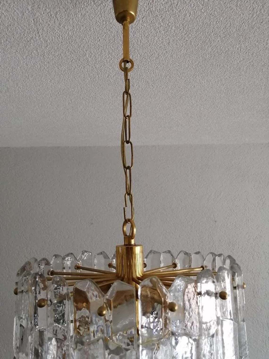 photo furniture J. T. Kalmar   Franken Kg Ice Glass & Brass Chandelier   1970s Austria