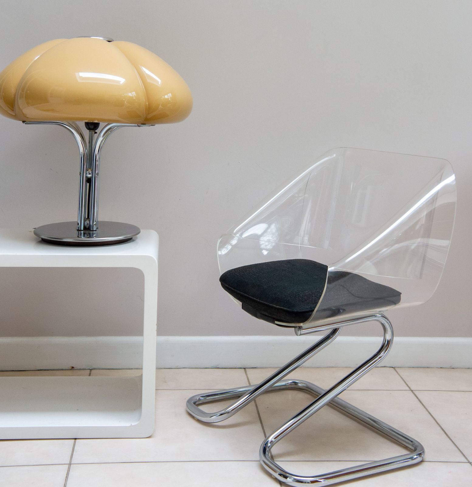 Rare Kids Size Guzzini Armchair In Metal And Acrylic By Harvey Guzzini From 1968. Legs In Chromed Metal. Shell In Acrylic. photo buy