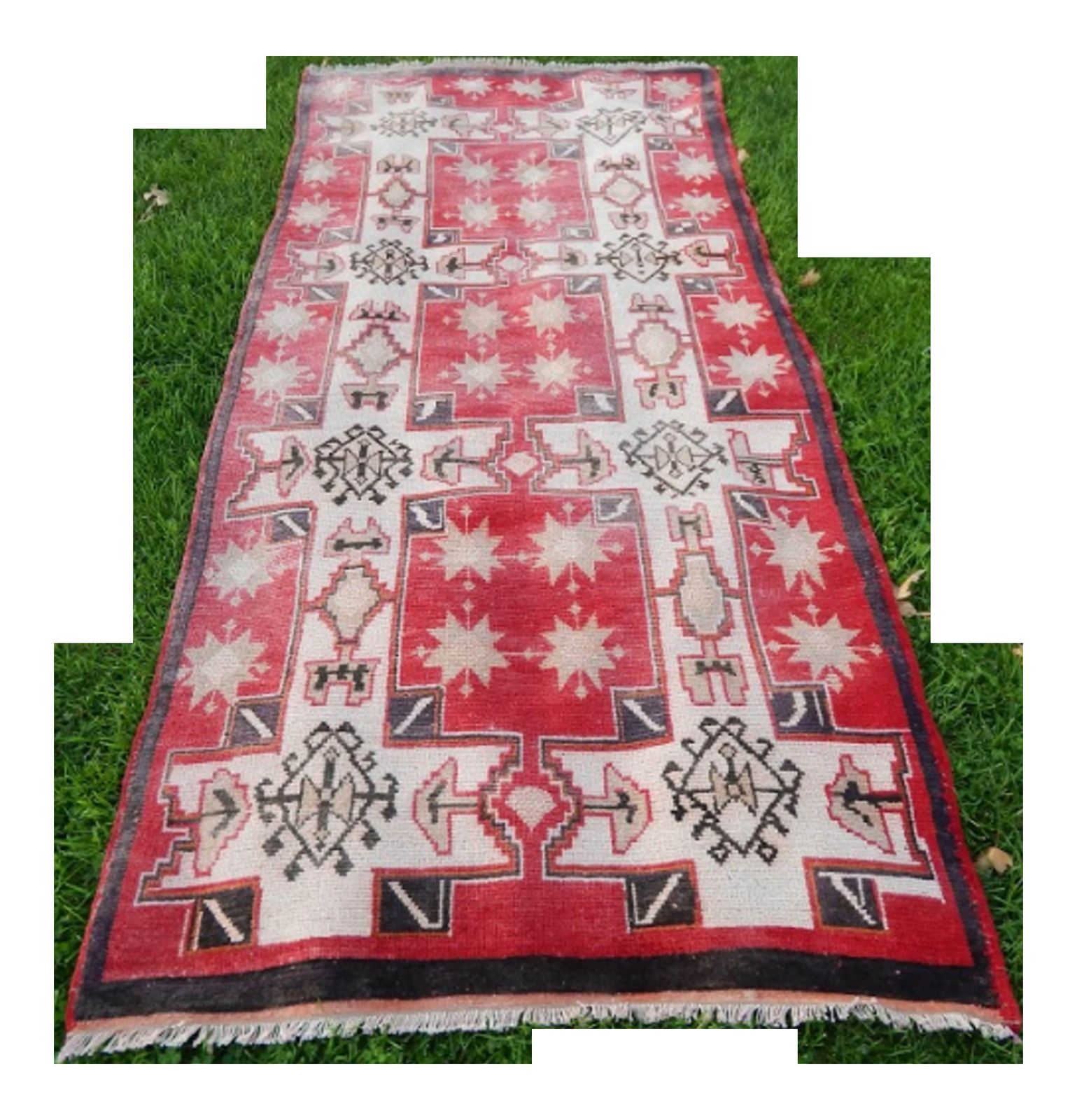 Vintage 1950s Turkish Anatolian Geometric Pastel Wool Wide Runner Oushak Rug 3′9″ × 8′2″ photo for sale