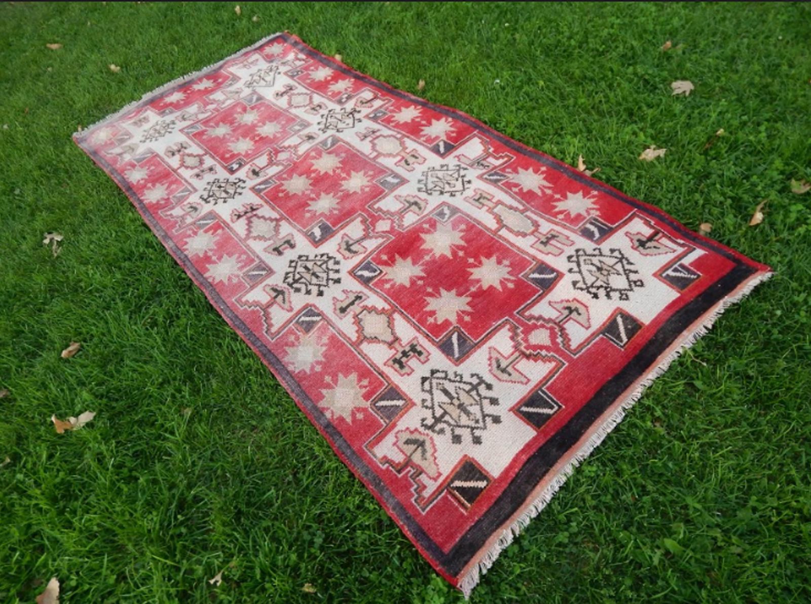 Vintage 1950s Turkish Anatolian Geometric Pastel Wool Wide Runner Oushak Rug 3′9″ × 8′2″