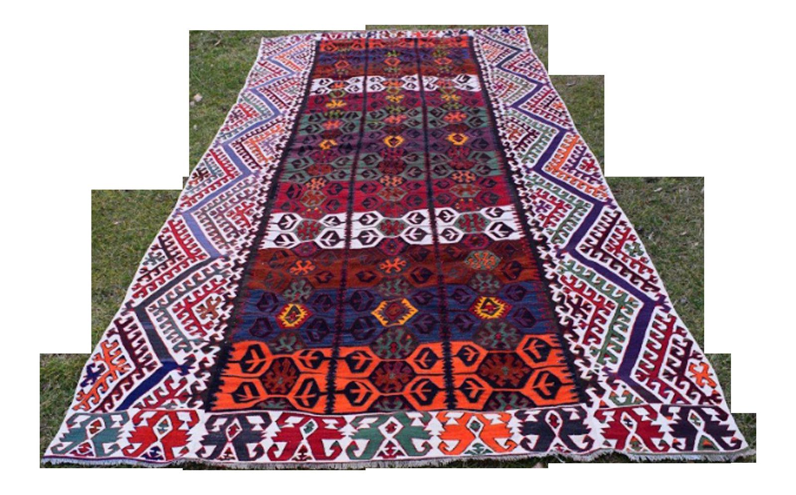 Colorful Vintage Kilim Rug With Tribal Style, Boho Chic Flat Weave Turkish Kilim 6.2 X 14.6 Ft. photo furniture