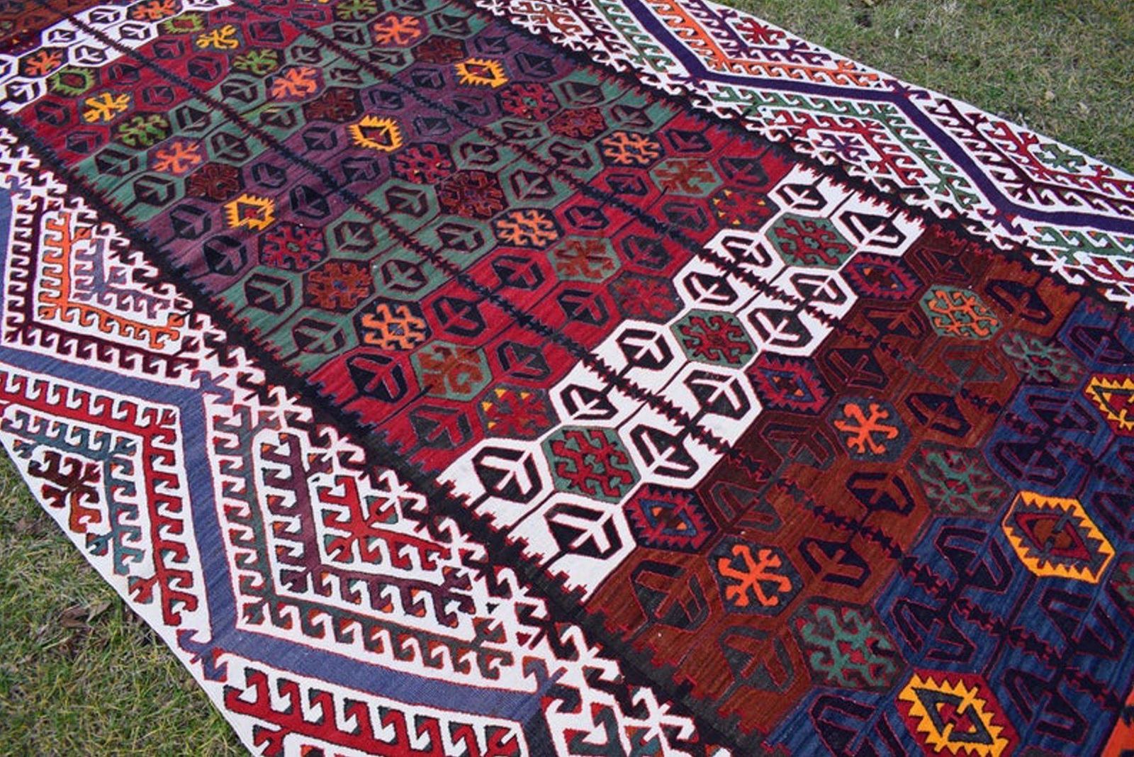 Colorful Vintage Kilim Rug With Tribal Style, Boho Chic Flat Weave Turkish Kilim 6.2 X 14.6 Ft. photo 2573.0