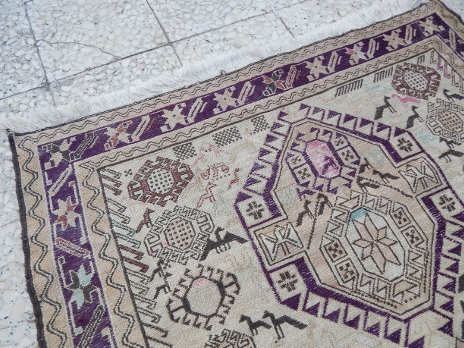 Textiles Vintage Animal Soumak, Mid Century Nomadic Gallery Rug 3′11″ × 6′2″ photo