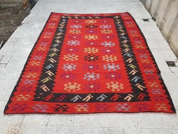 1970s Vintage Turkish Kilim Rug 7′3″ × 9′4″
