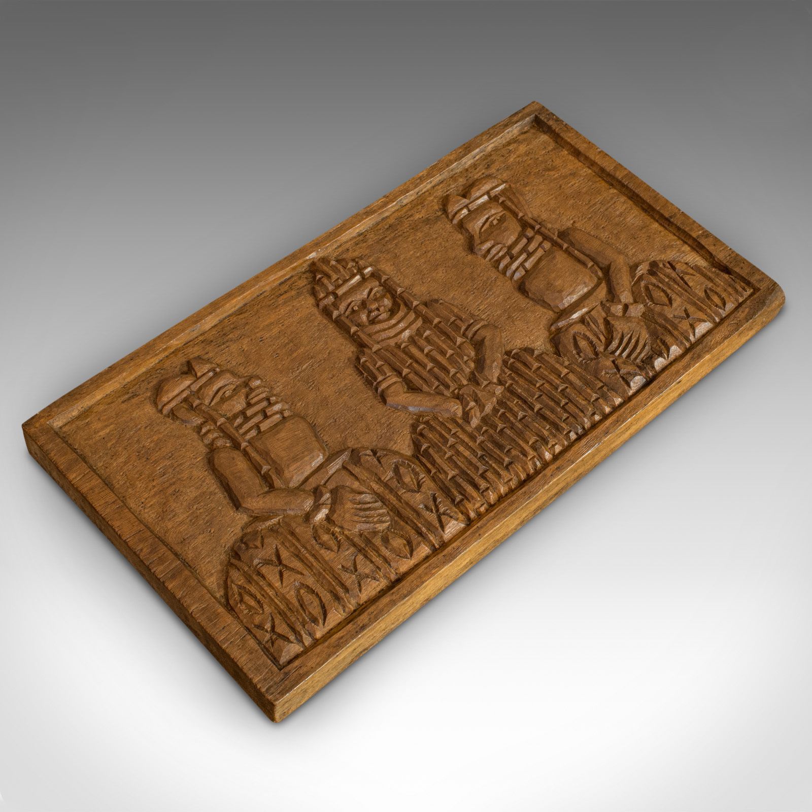 Vintage Hand Carved Wooden Plaque, Asian, Hardwood, Decorative, Tribal Scene photo Art
