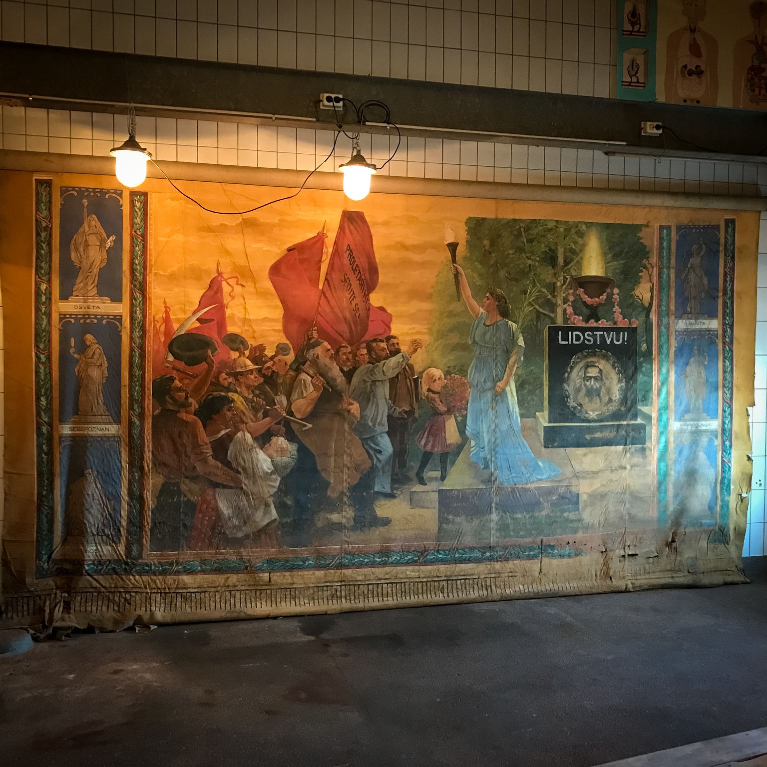 Xl Theater Painting By Karl Marx On Canvas Circa 1900 Czech Republic photo for sale